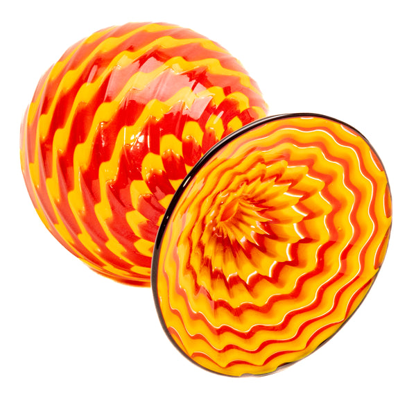 Dale Chihuly 5 piece Cinnabar and Coral Persian Set with Black Lip Wraps Signed 1998 Hand-blown Glass Sculpture