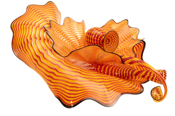 Dale Chihuly 5 piece Cinnabar and Coral Persian Set with Black Lip Wraps Signed 1998 Hand-blown Glass Sculpture