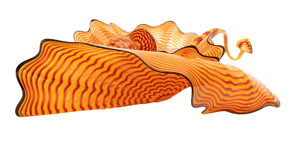 Dale Chihuly 5 piece Cinnabar and Coral Persian Set with Black Lip Wraps Signed 1998 Hand-blown Glass Sculpture