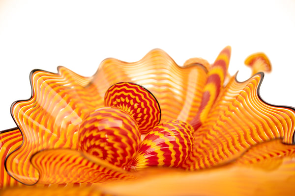 Dale Chihuly 5 piece Cinnabar and Coral Persian Set with Black Lip Wraps Signed 1998 Hand-blown Glass Sculpture