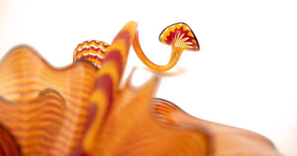 Dale Chihuly 5 piece Cinnabar and Coral Persian Set with Black Lip Wraps Signed 1998 Hand-blown Glass Sculpture