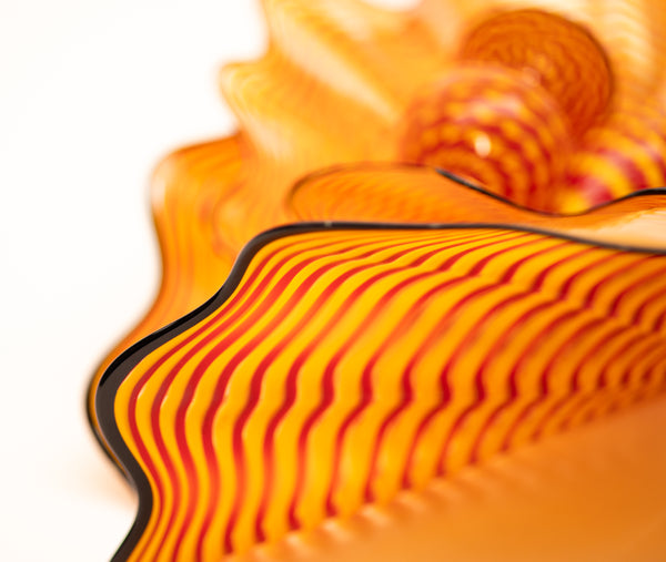 Dale Chihuly 5 piece Cinnabar and Coral Persian Set with Black Lip Wraps Signed 1998 Hand-blown Glass Sculpture