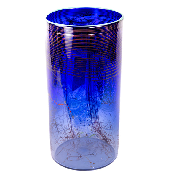 Dale Chihuly Cobalt and Violet Navajo Blanket Cylinder 1984 Signed Glass Sculpture