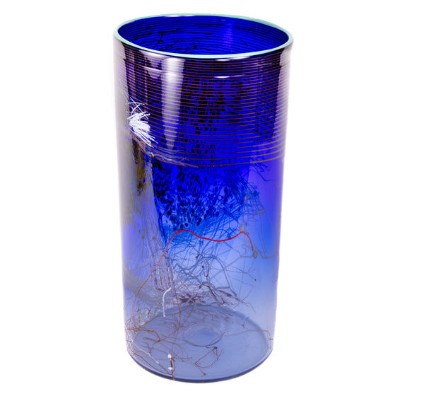 Dale Chihuly Cobalt and Violet Navajo Blanket Cylinder 1984 Signed Glass Sculpture