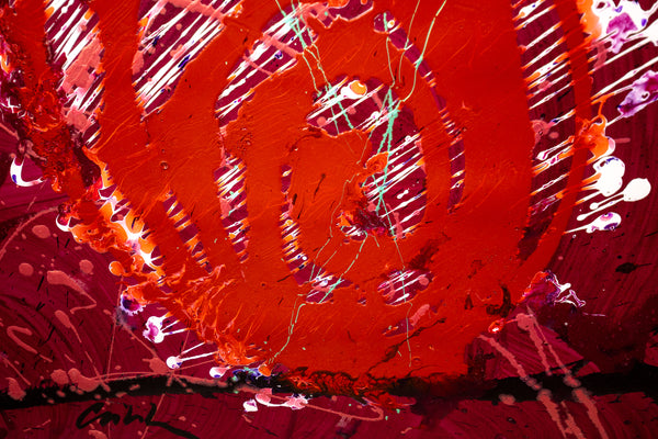 Dale Chihuly Signed Cranberry Red Ikebana with Turquoise Stems Original Painting