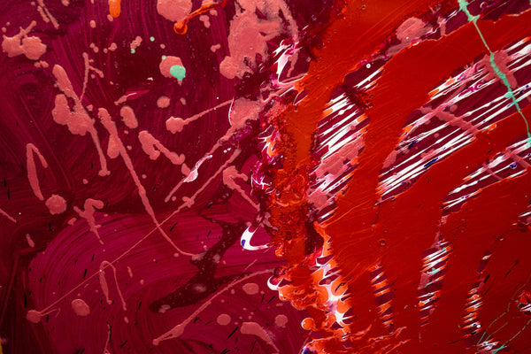 Dale Chihuly Signed Cranberry Red Ikebana with Turquoise Stems Original Painting