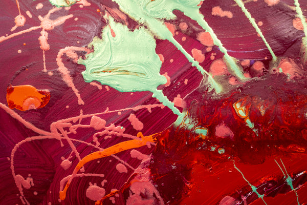 Dale Chihuly Signed Cranberry Red Ikebana with Turquoise Stems Original Painting