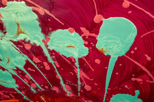 Dale Chihuly Signed Cranberry Red Ikebana with Turquoise Stems Original Painting