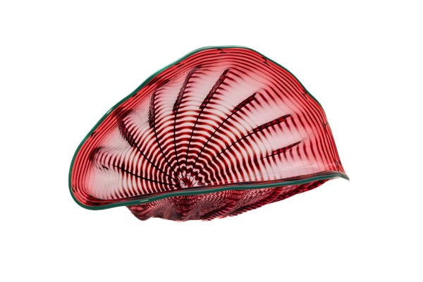 Dale Chihuly Large 16.5 Inch 4pc Cranberry Seaform Set with Teal Lip Wrap