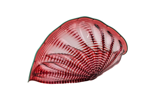 Dale Chihuly Large 16.5 Inch 4pc Cranberry Seaform Set with Teal Lip Wrap