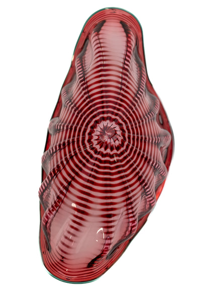 Dale Chihuly Large 16.5 Inch 4pc Cranberry Seaform Set with Teal Lip Wrap