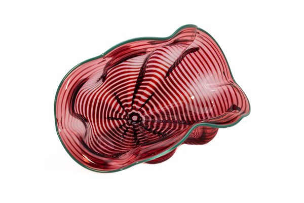 Dale Chihuly Large 16.5 Inch 4pc Cranberry Seaform Set with Teal Lip Wrap