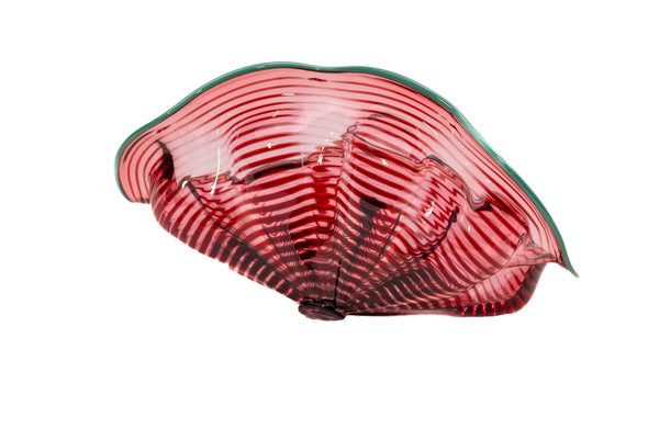 Dale Chihuly Large 16.5 Inch 4pc Cranberry Seaform Set with Teal Lip Wrap