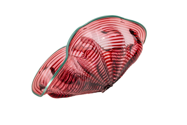 Dale Chihuly Large 16.5 Inch 4pc Cranberry Seaform Set with Teal Lip Wrap