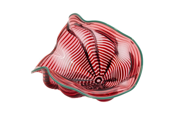 Dale Chihuly Large 16.5 Inch 4pc Cranberry Seaform Set with Teal Lip Wrap