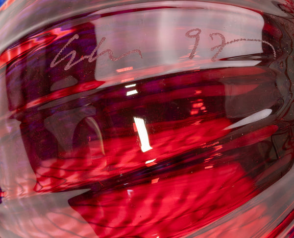 Dale Chihuly Large 16.5 Inch 4pc Cranberry Seaform Set with Teal Lip Wrap