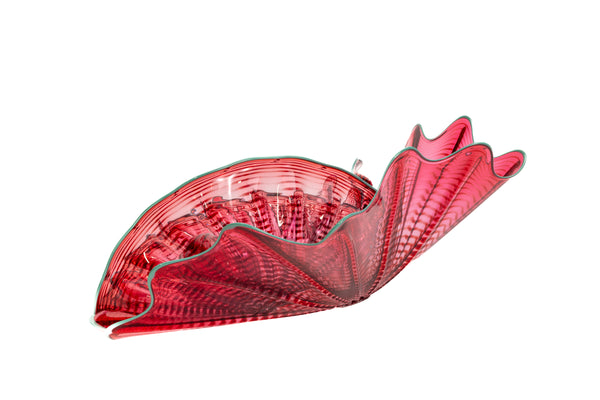 Dale Chihuly Large 16.5 Inch 4pc Cranberry Seaform Set with Teal Lip Wrap