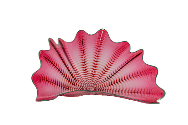 Dale Chihuly Large 16.5 Inch 4pc Cranberry Seaform Set with Teal Lip Wrap