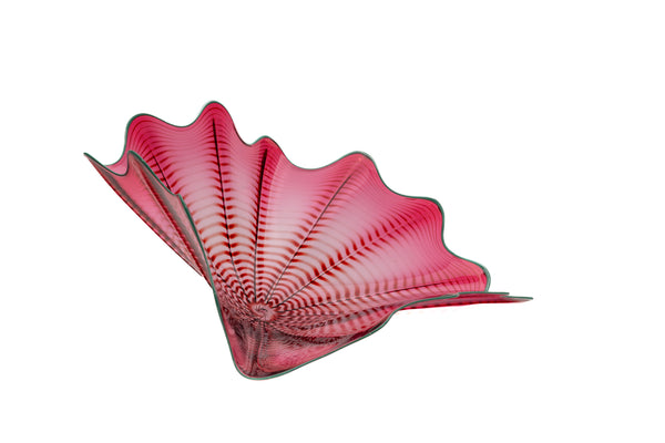 Dale Chihuly Large 16.5 Inch 4pc Cranberry Seaform Set with Teal Lip Wrap