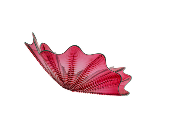 Dale Chihuly Large 16.5 Inch 4pc Cranberry Seaform Set with Teal Lip Wrap