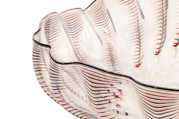 Dale Chihuly Large Hand-Blown Glass 20” Signed Ivory Red Seaform with Black Lip Wrap