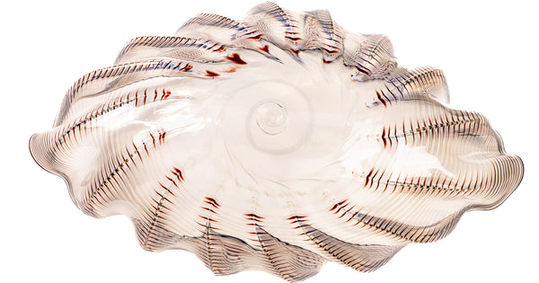 Dale Chihuly Large Hand-Blown Glass 20” Signed Ivory Red Seaform with Black Lip Wrap