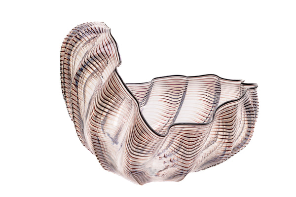 Dale Chihuly Large Hand-Blown Glass 20” Signed Ivory Red Seaform with Black Lip Wrap