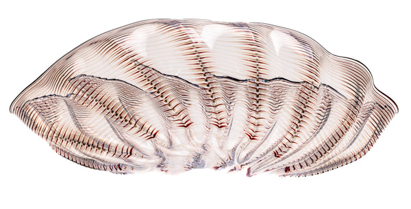 Dale Chihuly Large Hand-Blown Glass 20” Signed Ivory Red Seaform with Black Lip Wrap
