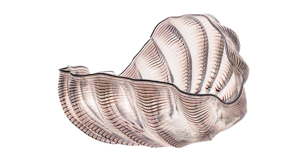 Dale Chihuly Large Hand-Blown Glass 20” Signed Ivory Red Seaform with Black Lip Wrap