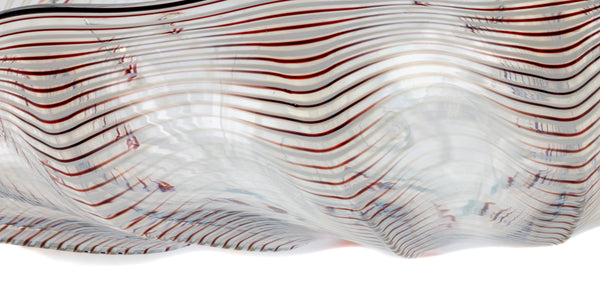 Dale Chihuly Large Hand-Blown Glass 20” Signed Ivory Red Seaform with Black Lip Wrap