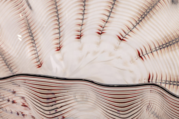 Dale Chihuly Large Hand-Blown Glass 20” Signed Ivory Red Seaform with Black Lip Wrap