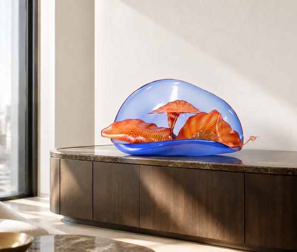 Dale Chihuly, Lapis Blue and Orange Five Piece Seaform Set, Signed 1988