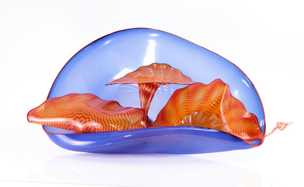 Dale Chihuly, Lapis Blue and Orange Five Piece Seaform Set, Signed 1988