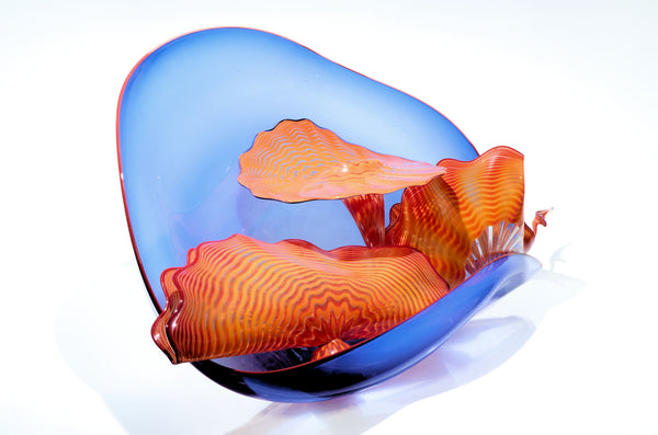 Dale Chihuly, Lapis Blue and Orange Five Piece Seaform Set, Signed 1988
