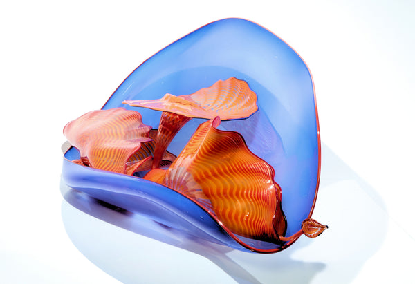 Dale Chihuly, Lapis Blue and Orange Five Piece Seaform Set, Signed 1988