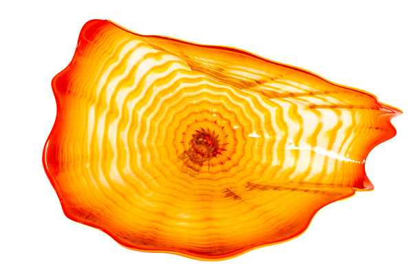 Dale Chihuly Large 25” Signed Orange Raw Sienna Persian Glass Sculpture with Yellow Lip Wrap $30k Appraisal