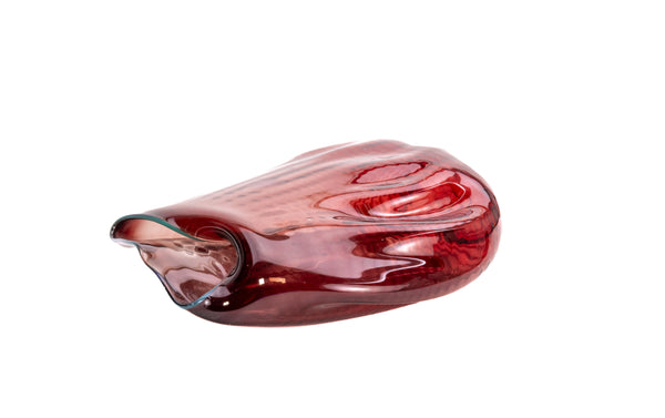 Dale Chihuly 1986 Large Signed Glass Oxblood Seaform Pair with Turquoise Lip Wrap