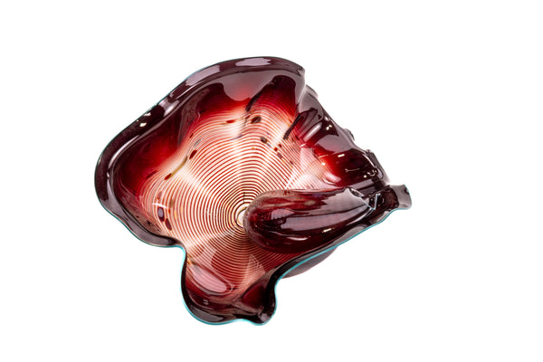 Dale Chihuly 1986 Large Signed Glass Oxblood Seaform Pair with Turquoise Lip Wrap
