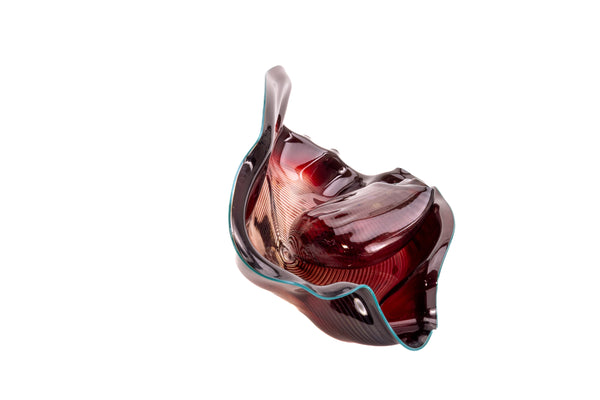 Dale Chihuly 1986 Large Signed Glass Oxblood Seaform Pair with Turquoise Lip Wrap
