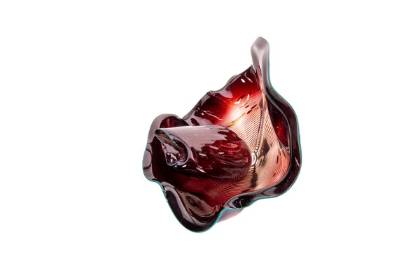 Dale Chihuly 1986 Large Signed Glass Oxblood Seaform Pair with Turquoise Lip Wrap