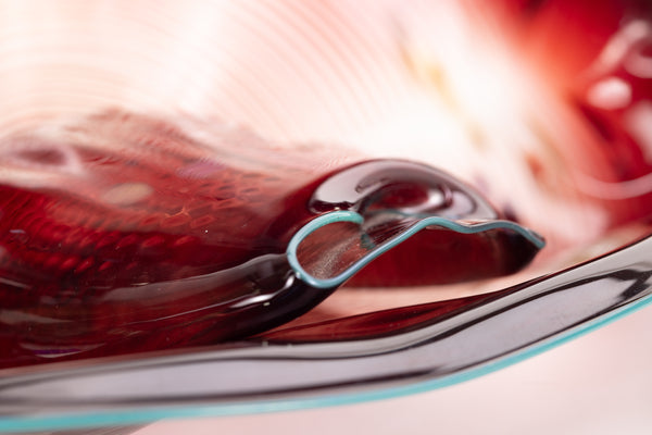 Dale Chihuly 1986 Large Signed Glass Oxblood Seaform Pair with Turquoise Lip Wrap