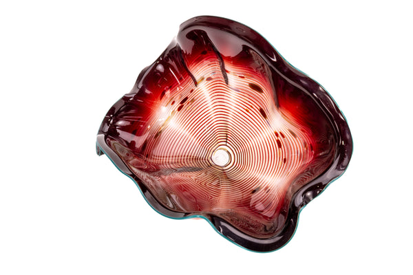 Dale Chihuly 1986 Large Signed Glass Oxblood Seaform Pair with Turquoise Lip Wrap