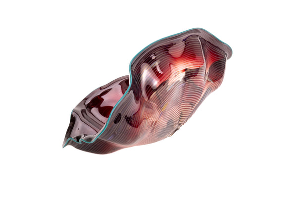 Dale Chihuly 1986 Large Signed Glass Oxblood Seaform Pair with Turquoise Lip Wrap