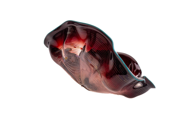 Dale Chihuly 1986 Large Signed Glass Oxblood Seaform Pair with Turquoise Lip Wrap