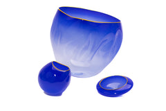 Dale Chihuly, Paris Blue Basket 3 Piece Set - Signed Portland Press Hand Blown Glass
