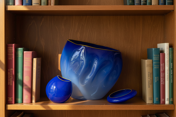 Dale Chihuly Paris Blue 3pc Basket Set 2001 Signed Portland Press Hand-Blown Glass