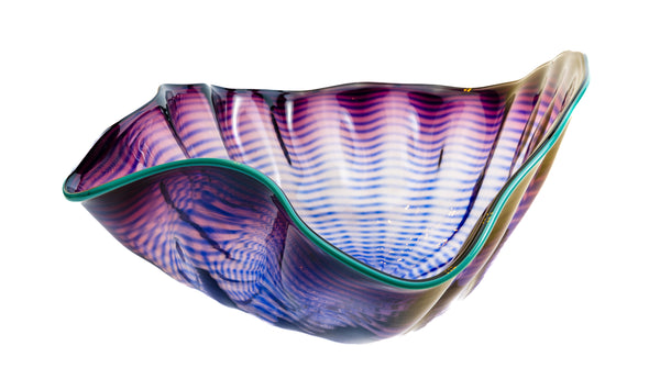 Dale Chihuly Large 15” Purple Seaform with Turquoise Lip Wrap Hand Blown Glass