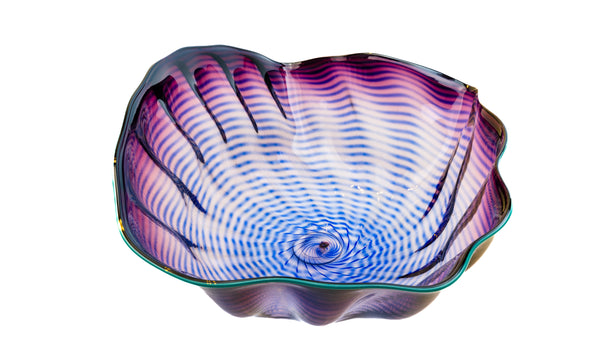 Dale Chihuly Large 15” Purple Seaform with Turquoise Lip Wrap Hand Blown Glass