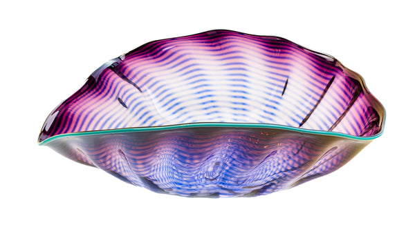 Dale Chihuly Large 15” Purple Seaform with Turquoise Lip Wrap Hand Blown Glass