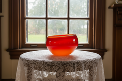 Dale Chihuly, Red-Orange Basket with Blue Threads, Signed 11" 1978 Hand Blown Glass